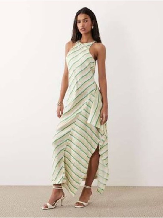 ASOS Dresses & Skirts - ASOS Cream and Green Striped High-Low Maxi Dress